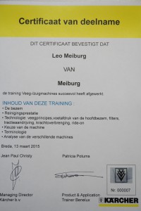 Certificaat Veeg, zuigmachines