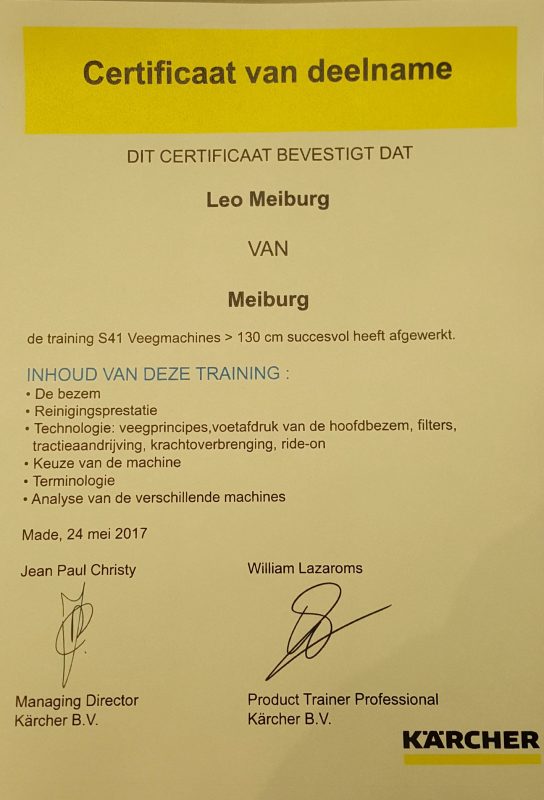 Certificaat veegmachine