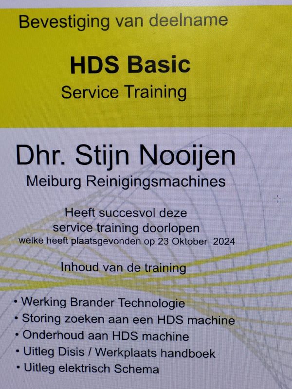 Certificaat Basic HDS Service Training